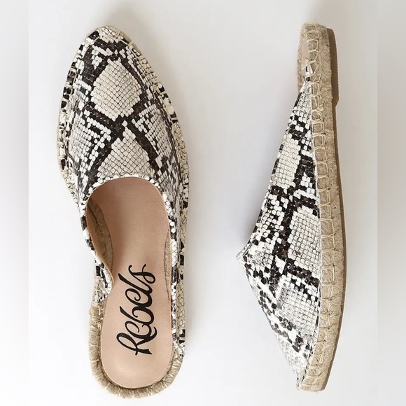 Rebels Paola Snake Pointed-Toe Espadrille Flats mules size 39 NWOT never worn - Picture 2 of 8